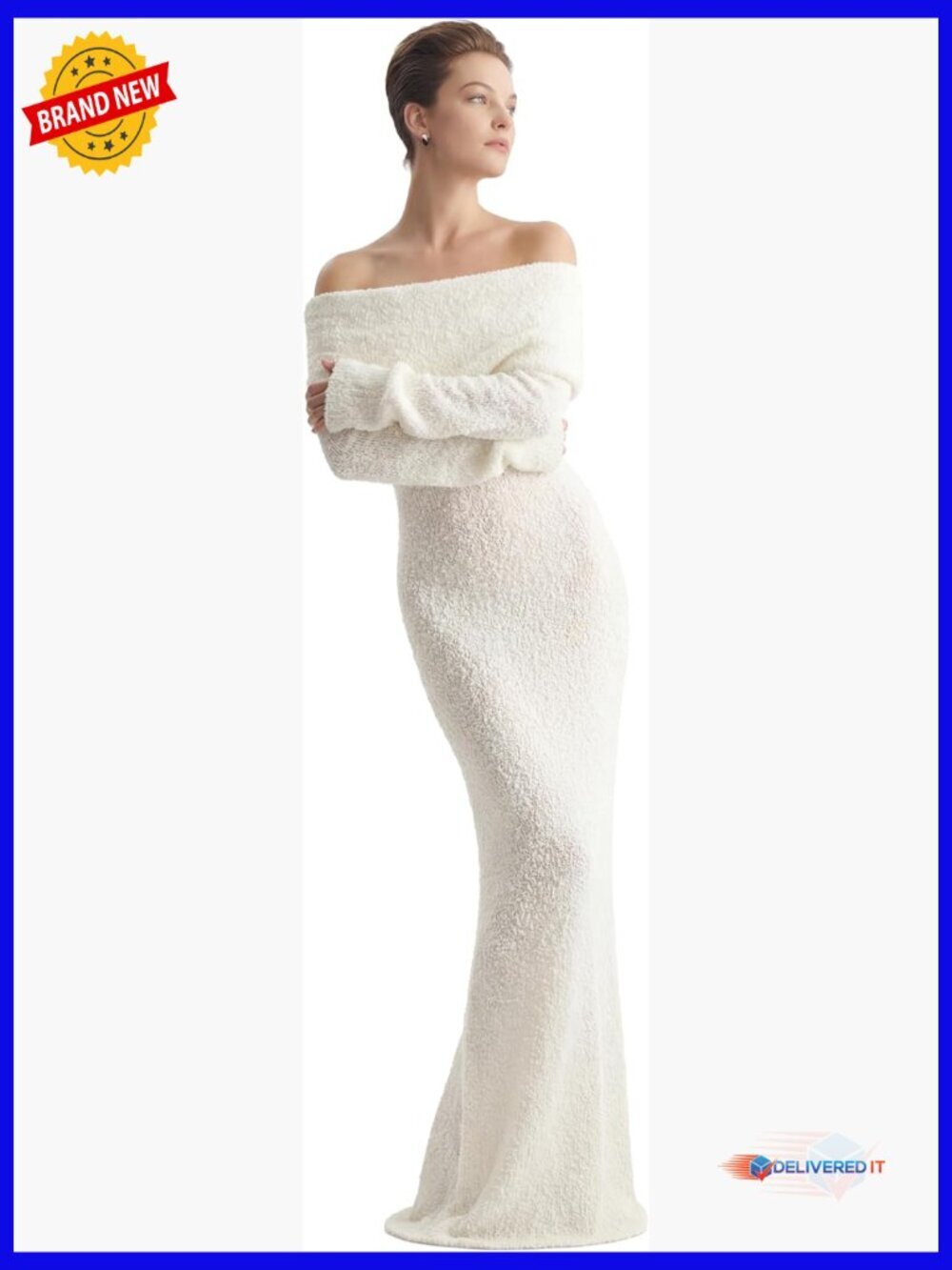 Off Shoulder Backless Maxi Dress Long Sleeve Bodycon Stretch Vacation